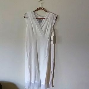 White Sleeveless AGB Linen Dress Size:12 with Lace hem